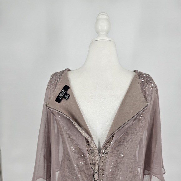 Ignite Evenings Mauve Lace Sequin Capelet Gown Dress 12P Formal Mother Bride - Picture 10 of 13